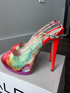 Aldo Abstract Print Neon Sling Back Platform Heels
